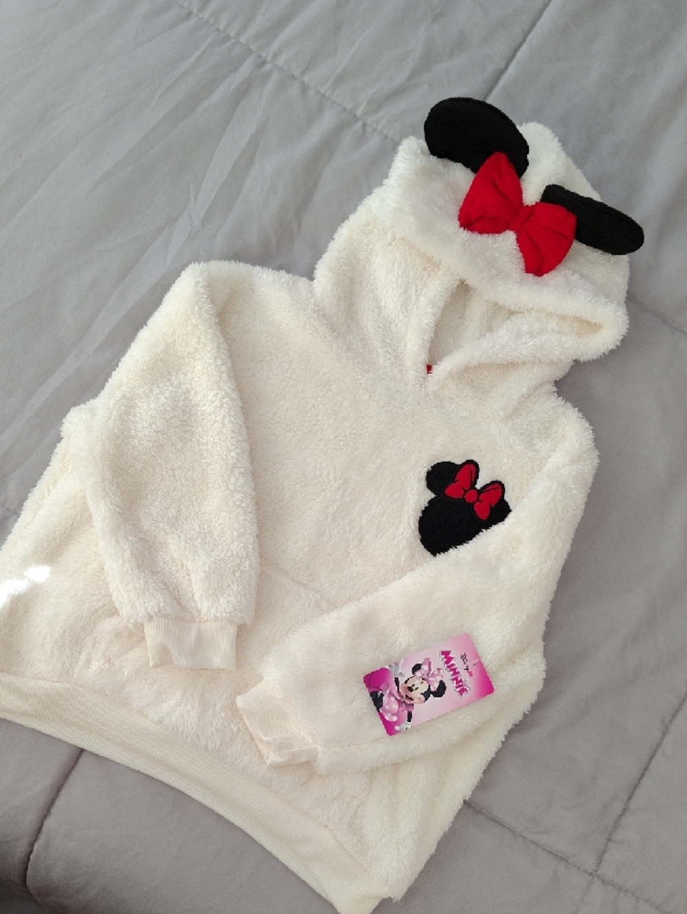 Disney Cream Hooded Minnie Mouse Fleece Top with Red Bow - Picture 4 of 8